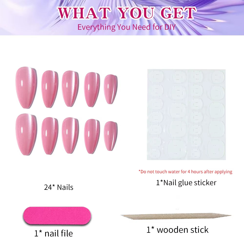 24Pcs Removable Cat Eye Almond Nails, Press on Nails, Y2K Nails. Press Nail Full Cover Nail, Fake Nail, by Woman & Girl Y2K