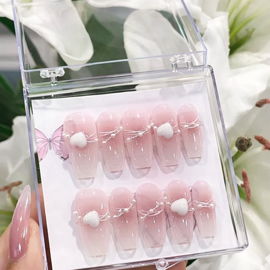 Pink Swoosh Pearl Style Press On Nails.