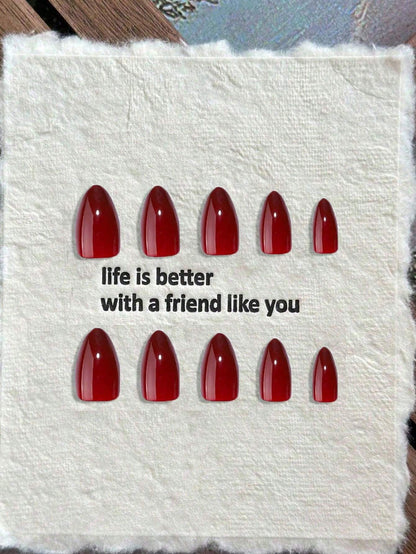 10Pcs Handmade Burgundy Solid Color Short Square Fake Nails with 1Pc Jelly Gel Sheet and 1Pc Nail File Press on Nails Nail Supplies Nails